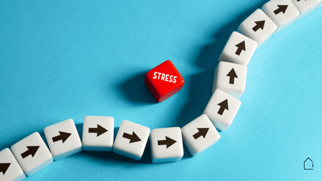 Avoid Home Selling Stress in Dallas-Fort Worth – Ivy Home Solutions Stress block surrounded by directional arrows symbolizing the pressure of selling a home, with a clear path forward – Ivy Home Solutions in DFW.