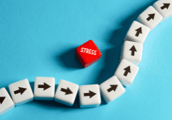 Stress block surrounded by directional arrows symbolizing the pressure of selling a home, with a clear path forward – Ivy Home Solutions in DFW.